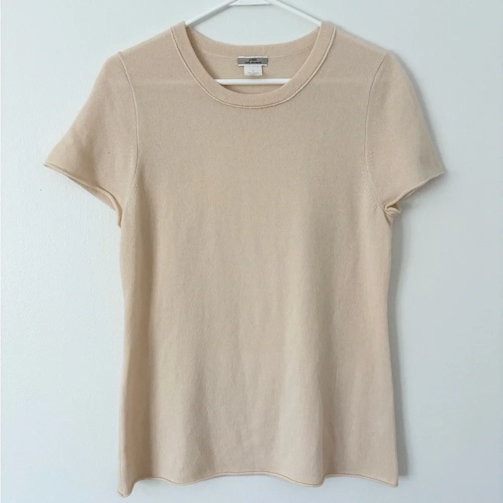 J Crew Cashmere Cream Rolled Hem Crewneck Relaxed Tee Shirt Size Large - Picture 2 of 5